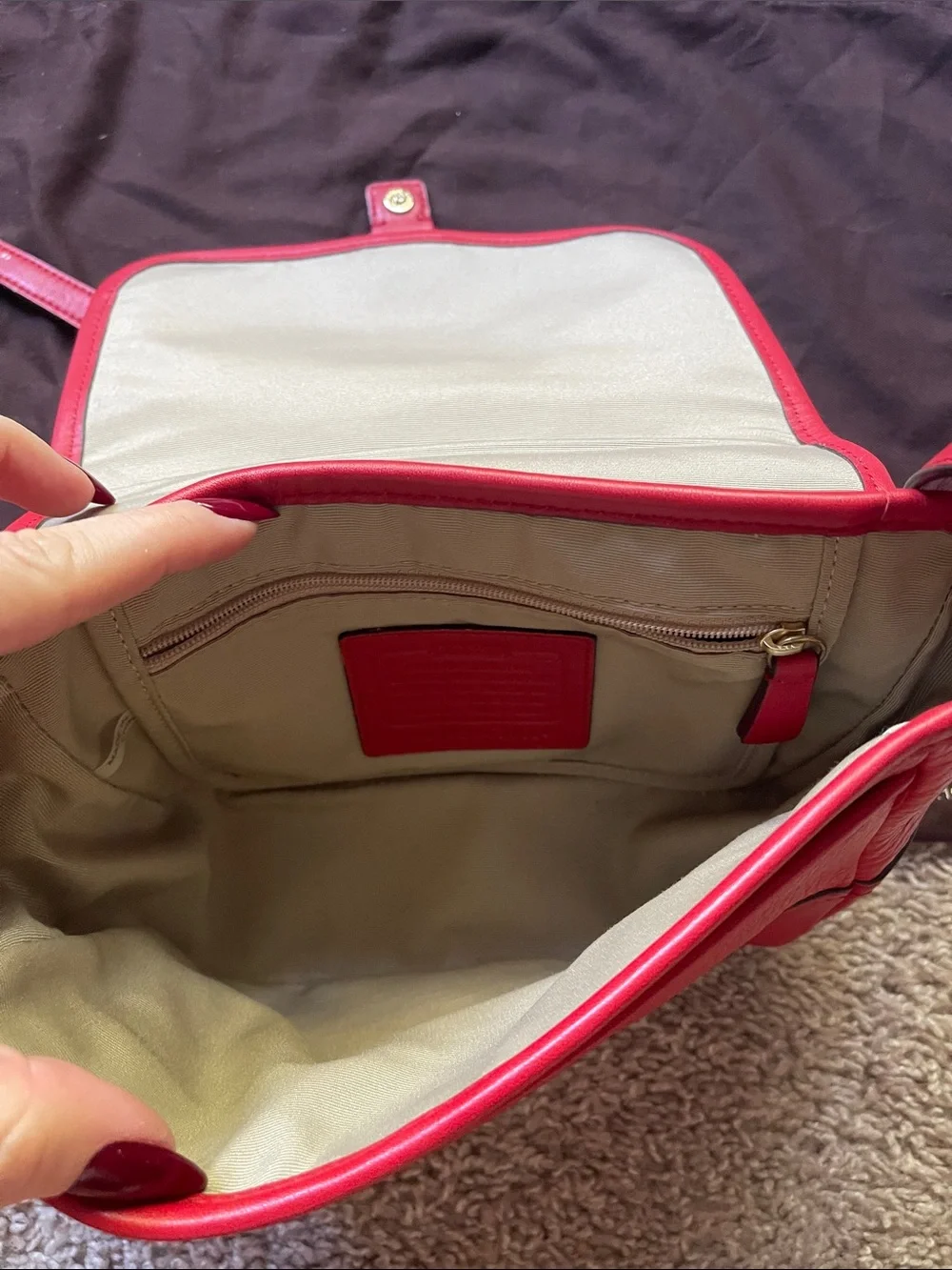 Coach Red Pebbled Leather Buckle-Front Crossbody